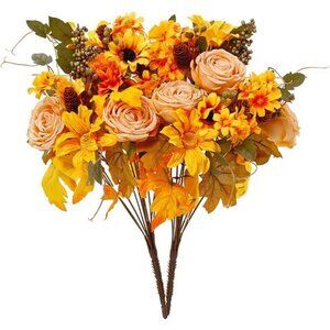2Pcs Artificial Flowers, Anna's Whimsy Silk Flowers Bouquet (Golden)